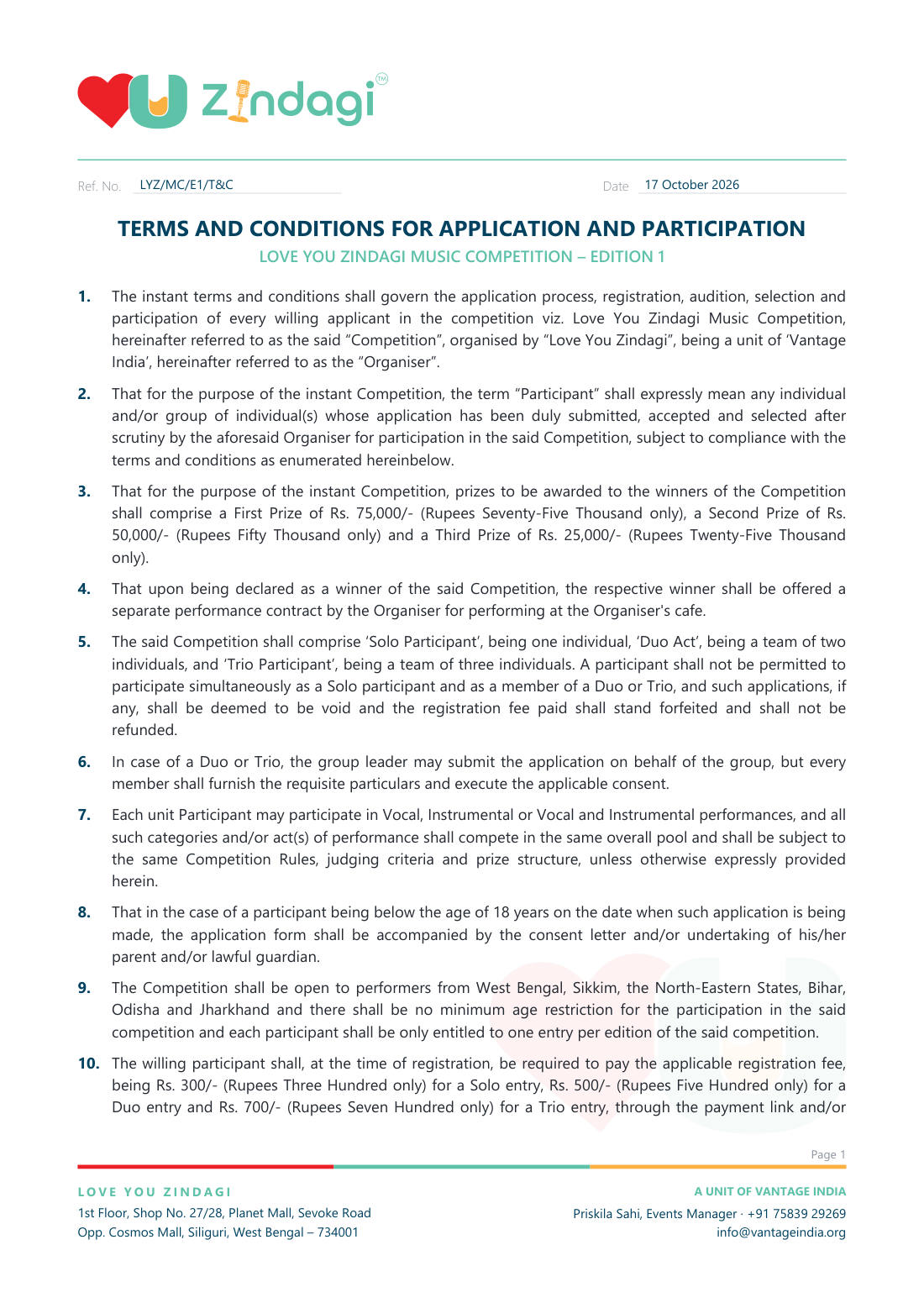 Terms & Conditions page 1